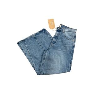 Listicle Wide Leg Jeans‎ NWT L High Rise Denim Trendy Cropped Raw Hem